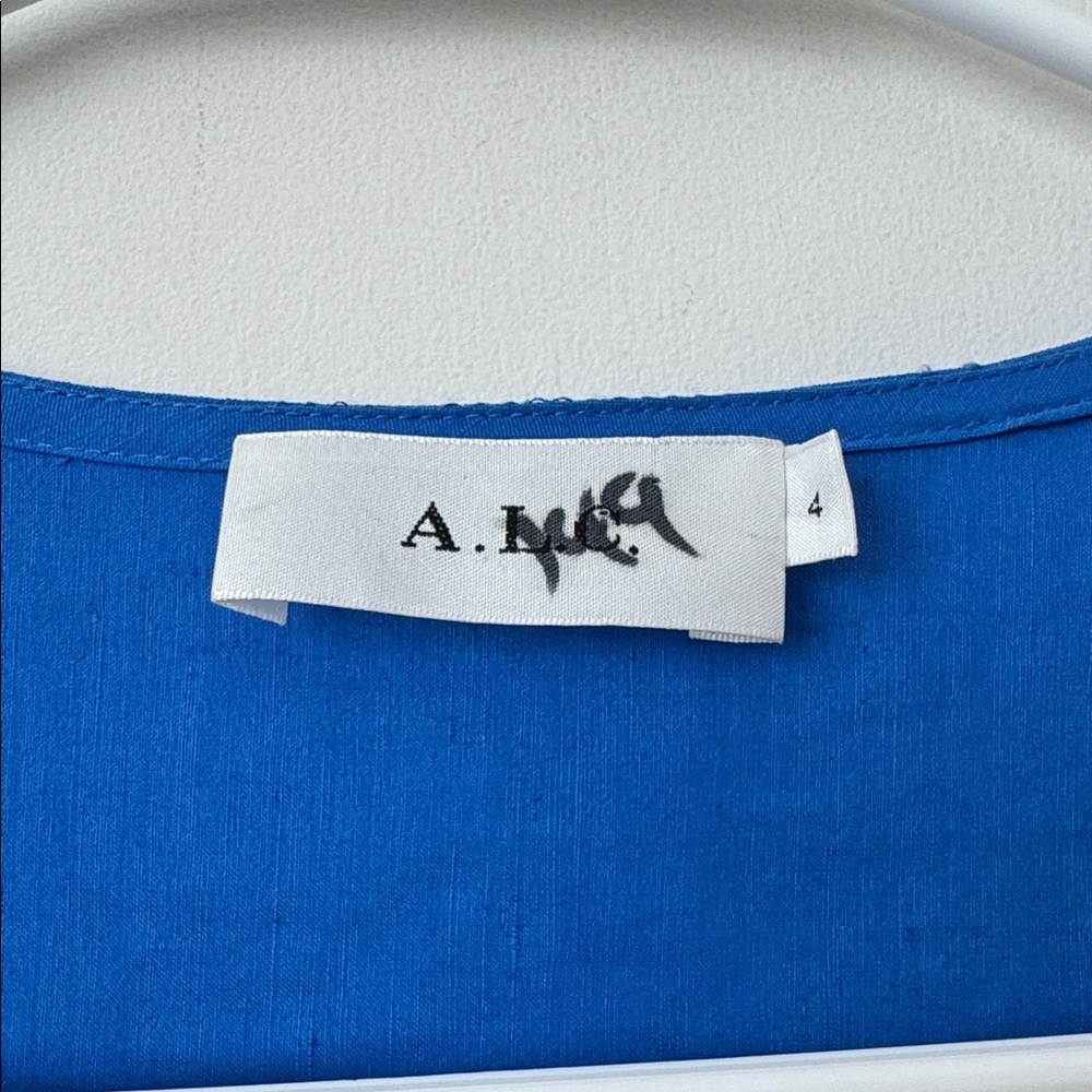 A.L.C. Edie faux wrap linen blend midi dress in cobalt blue Size: 4 - Picture 6 of 8